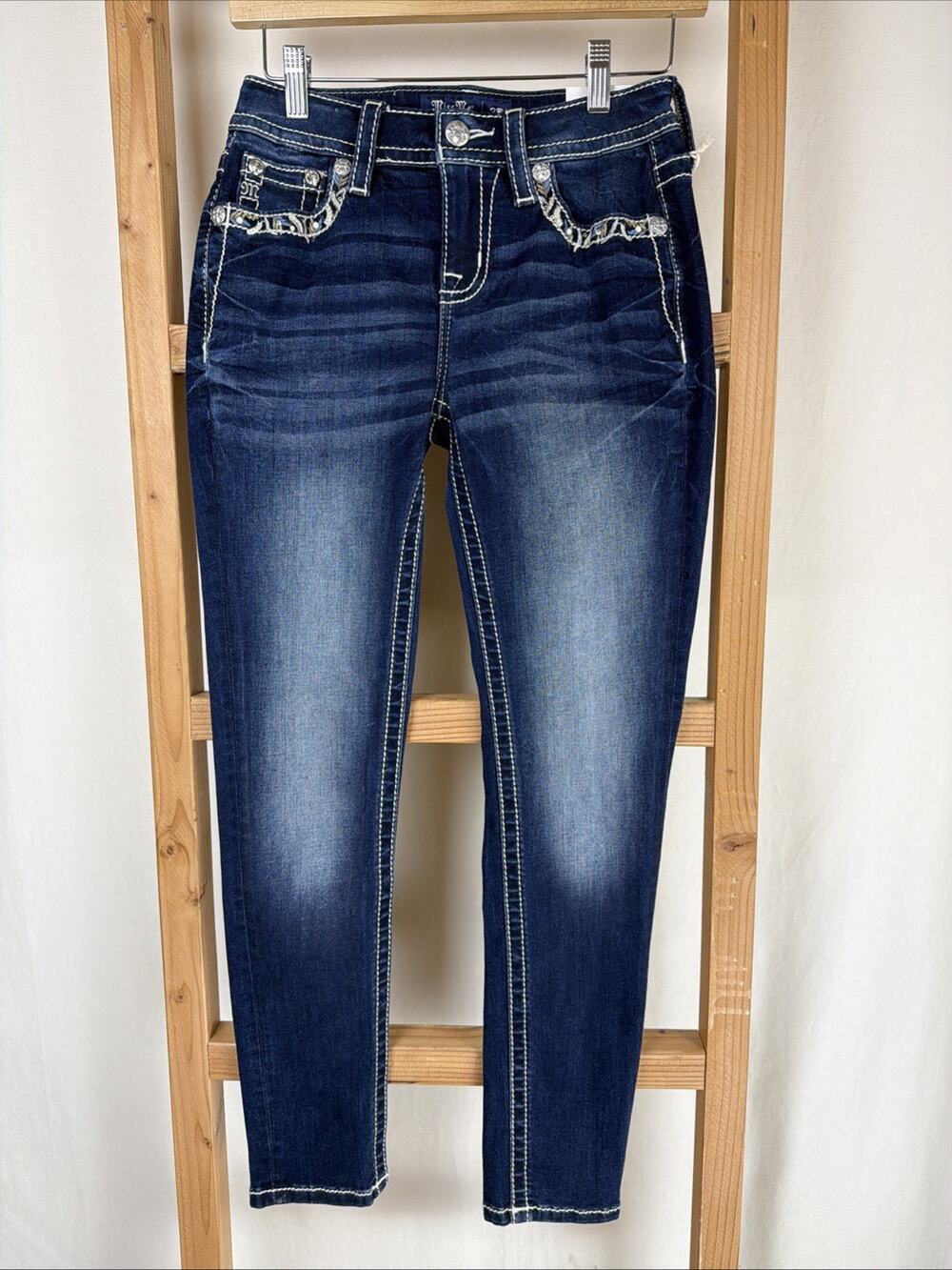NWT Miss Me Dark Wash Denim Midrise Skinny Jeans 26 #0780